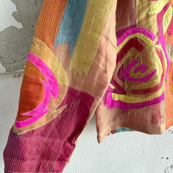 Vtg Silk Jacket Embroidered Boho Statement Blazer Colorful Maximalist Women's L - Picture 3 of 6